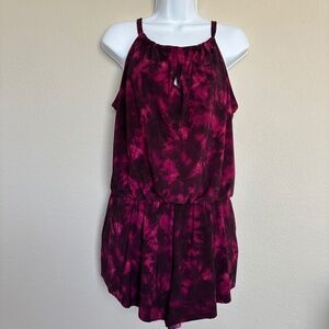 Aqua Green Romper One Piece Swimsuit Burgundy Tie Dye Adjustable Women's Size L
